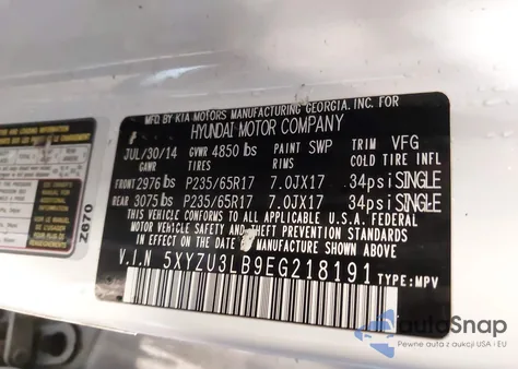 2014 Hyundai Santa Fe Sport 2.4L z USA, uszkodzony, nr VIN 5XYZU3LB9EG218191